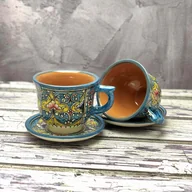 Kubki - Duży kubek ceramiczny z podstawką ręcznie zdobiony „Ciepło pustyni” 210ml - miniaturka - grafika 1