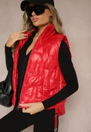 Kamizelki damskie - Czerwona Kamizelka Pikowana Ozdobiona Troczkami i Stójką Terinora - miniaturka - grafika 1