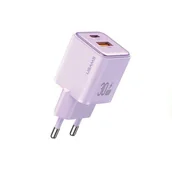 Ładowarki do telefonów - USAMS Ład. siec. 1xUSB+1xUSB-C PD30W 3A (only head) PD3.0 Fast Charging purpurowy/purple X-ron Series CC189TC03 (US-CC189) - miniaturka - grafika 1