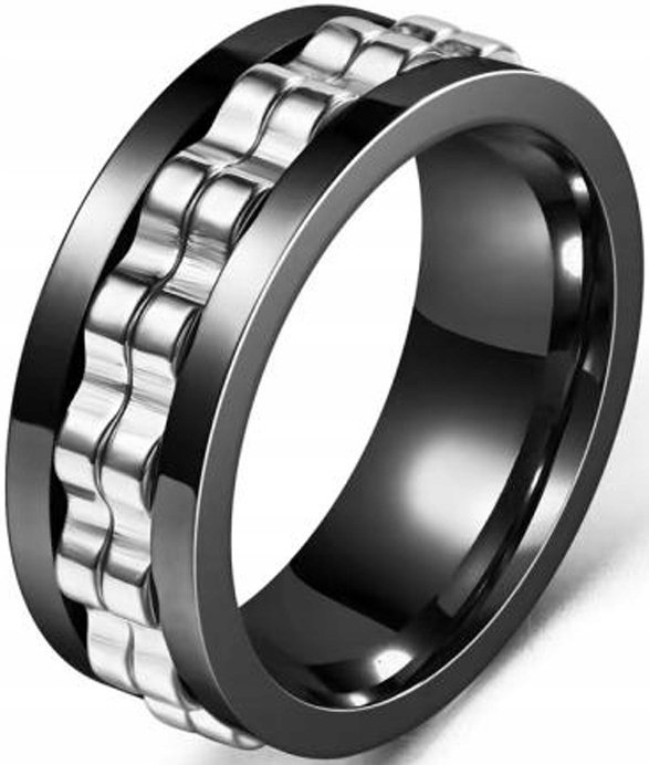 Czarny Srebrny Pierścionek Antystresowy Anxiety Ring Stal Chirurgiczna