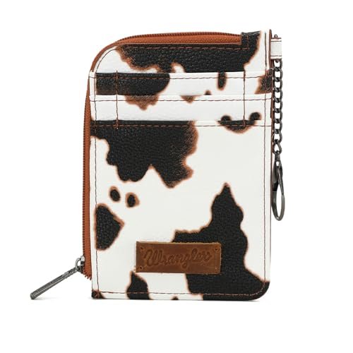 Montana West Wrangler portfel na karty z włosia końskiego dla kobiet skóra bydlęca etui na karty kredytowe rustykalny nadruk zwierzęcy portfel z brelokiem WG133-W005BR, skóra bydlęca, brązowy
