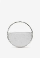 Torebki damskie - Srebrna Geometryczna Koktajlowa Torebka z Brokatem i Cyrkoniami Fesarela - miniaturka - grafika 1