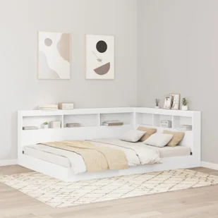 vidaXL Łóżko z półką Białe 160x200 cm Drewno inżynieryjne - Łóżka - miniaturka - grafika 1