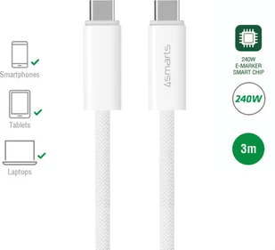 Kabel USB 4smarts 4smarts USB-C Kabel PremiumCord 240W 3m, weiß - Kable USB - miniaturka - grafika 1