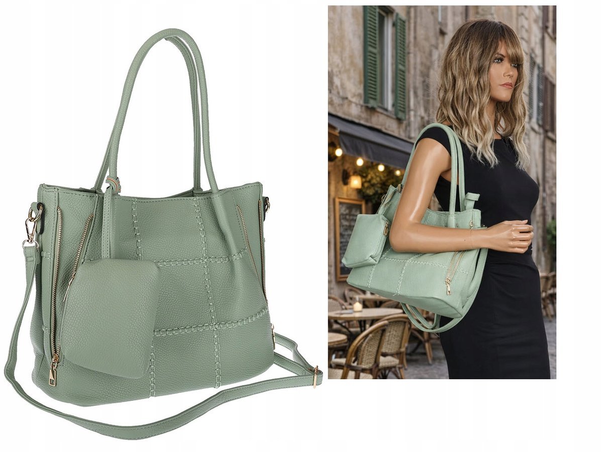 Torebka Damska Shopperka Pojemna Duża Modna Torba kuferek LH6022 Zielona