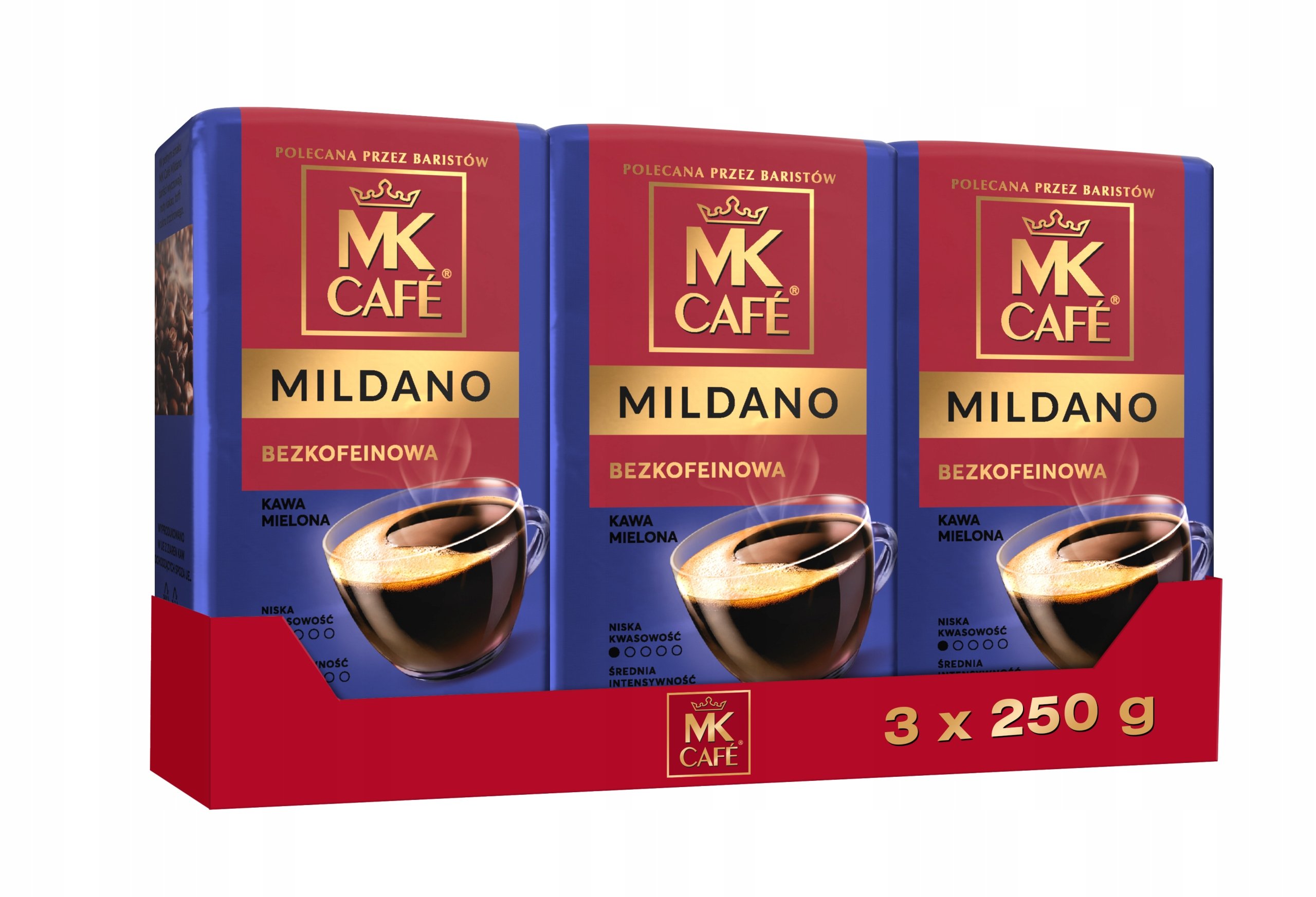 Kawa mielona Mk Cafe Mildano 3x250g bezkofeinowa