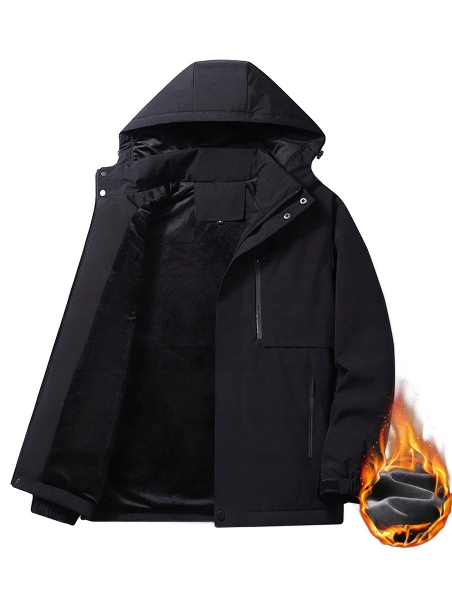 SHEIN CZARNY PŁASZCZ MĘSKI Z KAPTUREM I PODSZEWKĄ OCIEPLENIE 8XL 11LA