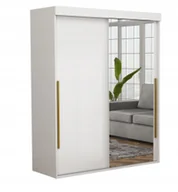 Szafy - Stylowa Szafa Przesuwna ALLAM Lustro Złote Uchwyty 130x202 Biała - miniaturka - grafika 1