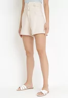 Spodenki damskie - Beżowe Luźne Szorty High Waist z Guzikami Angelucci - miniaturka - grafika 1