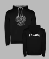 Bluzy męskie - BLUZA Z KAPTUREM - ORZEŁ KONTUR Z PRZODU I NAPIS POLSKA NA PLECACH Czarny M - miniaturka - grafika 1