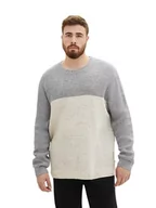 Swetry męskie - TOM TAILOR Sweter męski plus size, 34432 - szary melanż Neps Colorblock, 5XL - miniaturka - grafika 1