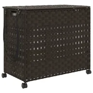 Kosze na bieliznę - vidaXL Kosz na pranie z kółkami Ciemnobrązowy 66x35x60 cm Rattan - miniaturka - grafika 1