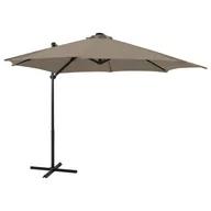 Parasole ogrodowe - vidaXL Parasol wiszący z lampkami LED i słupkiem, kolor taupe, 300 cm 312331 - miniaturka - grafika 1