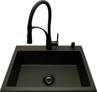 Zlewozmywaki z baterią - Zlewozmywak PREHNIT Zlewozmywak jednokomorowy ELAN grafit + bateria czarna NEXO + dozownik czarny - miniaturka - grafika 1