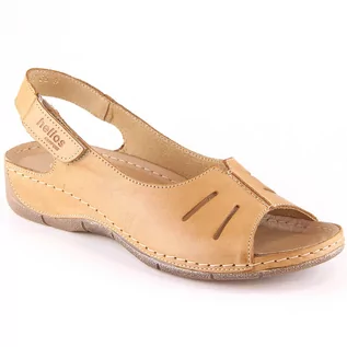 Sandały damskie - Skórzane komfortowe sandały damskie na rzep brązowe Helios 117 - grafika 1