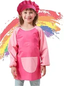 Płaszcze damskie - PŁASZCZ MALARSKI DLA DZIECI OCHRONNY Z CZAPKĄ RÓŻOWY WODOODPORNY 7-11LAT - miniaturka - grafika 1