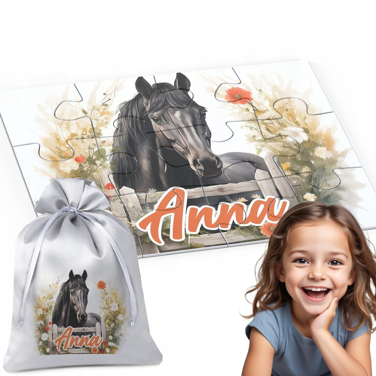 PUZZLE IMIĘ 12 el. SŁODKIE KONIE PREZENT NA ŚWIĘTA DZIECKA DO PRZEDSZKOLA