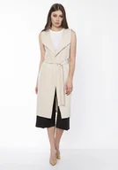 Marynarki i żakiety damskie - Długa kamizelka, km104 beż - miniaturka - grafika 1