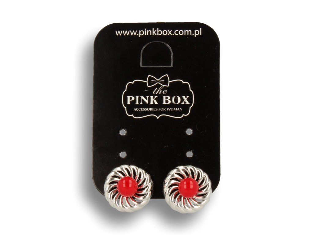 Klipsy do uszu srebrne z czerwoną perełką