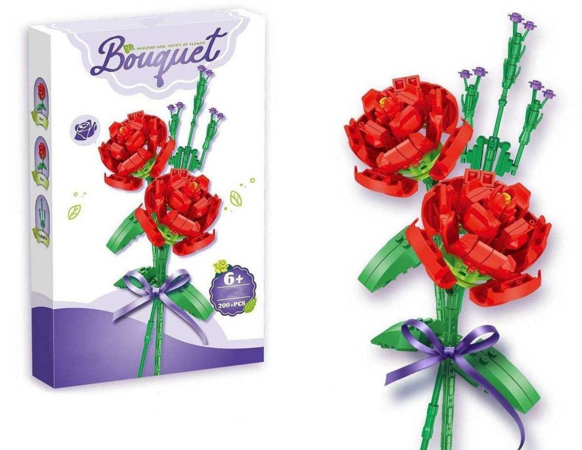 KLOCKI KONSTRUKCYJNE BUKIET RÓŻ – ZESTAW KWIATY 200 ELEMENTÓW