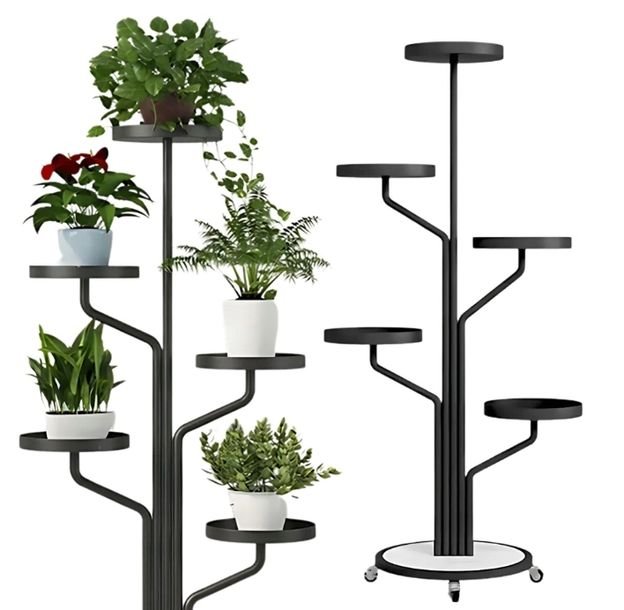 Kwietnik Na Kwiaty Stojak Metalowy Na Kółkach Loft Rośliny Czarny 135 Cm