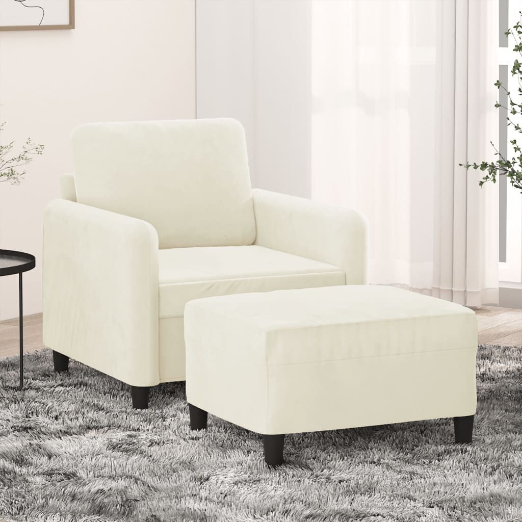 vidaXL Fotel z podnóżkiem, kremowy, 60 cm, obity aksamit