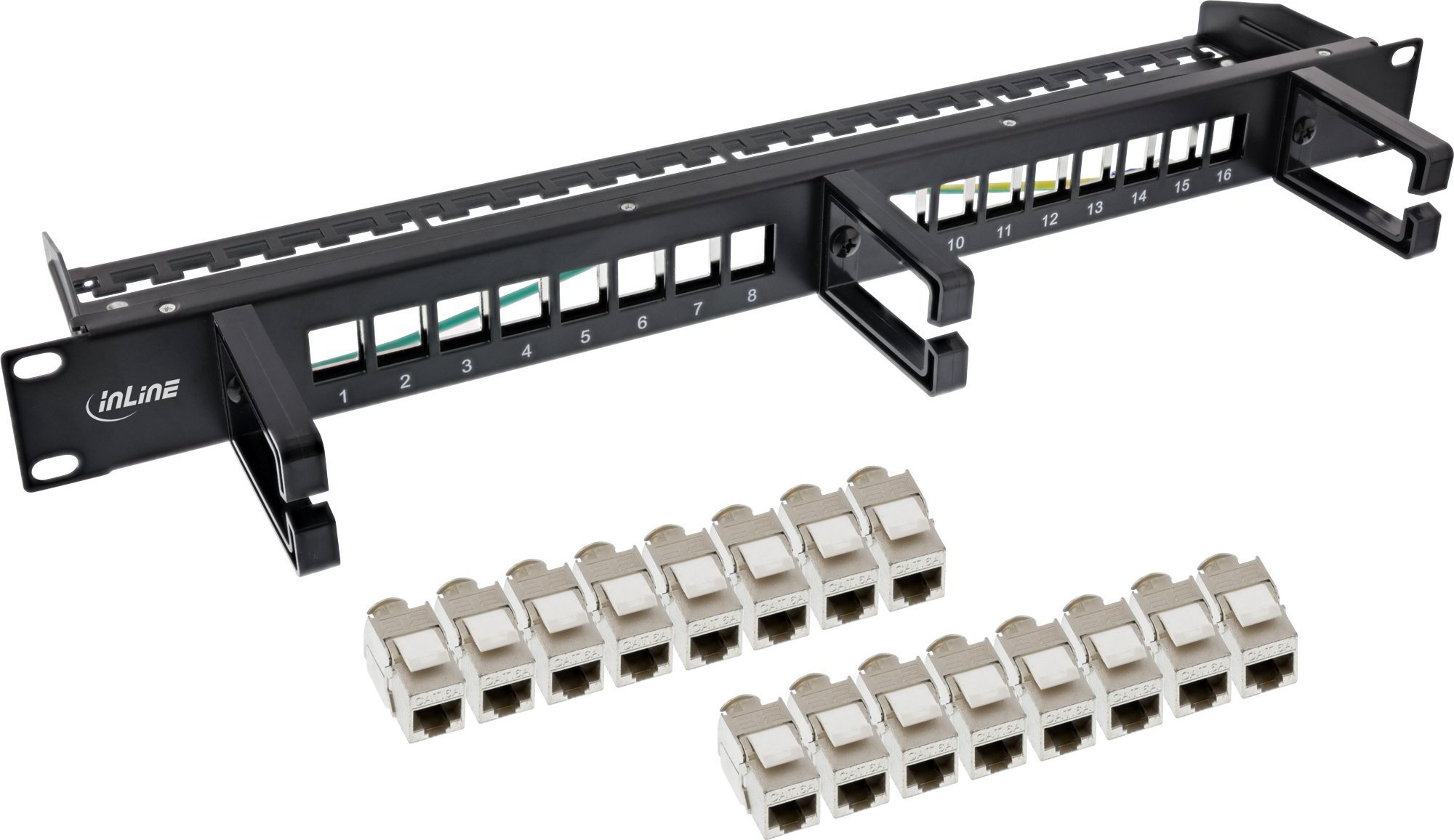 InLine InLine® Patch panel Cat.6A 16-way, with 3 brackets, 16 keystones, 19