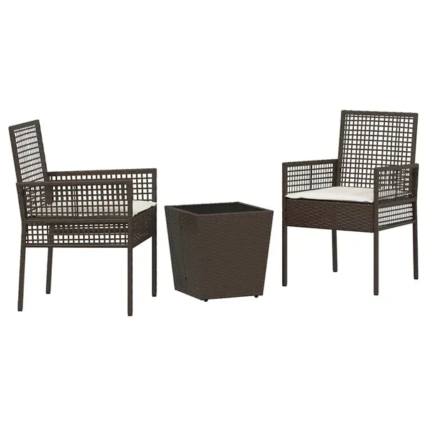 Zestaw Stolików Kwadratowych z Rattanu i Szkłem, Brązowy, 41,5x41,5x44 c