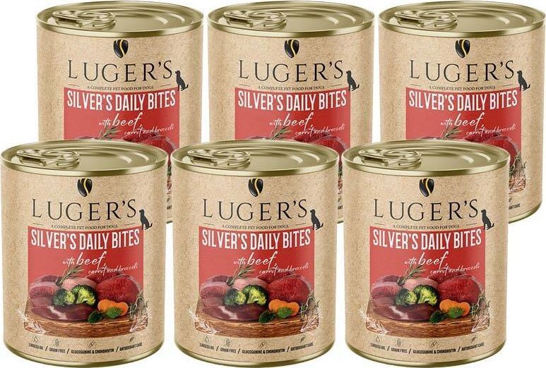 Karma mokra dla psa Luger's Silver's Daily Bites z wołowiną, marchewką i brokułem zestaw 6 x 800 g