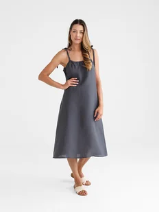 Lniana Sukienka FLORA MIDI charcoal - Sukienki Lniana Sukienka FLORA MIDI charcoal - Sukienki - miniaturka - grafika 1