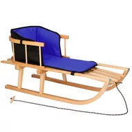 Sanki i ślizgacze - Sanki dla dzieci drewniane z oparciem i niebiesko-czarnym materacykiem - miniaturka - grafika 1