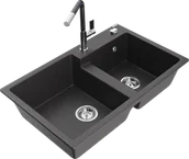 Zlewozmywaki z baterią - Mexen Tomas zlewozmywak granitowy 2-komorowy z baterią kuchenną Flora, czarny nakrapiany - 6516-76-670401-08 - miniaturka - grafika 1