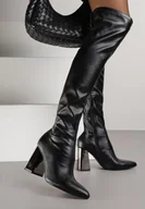 Kozaki damskie - Czarne Dopasowane Kozaki Vices za Kolano na Metalicznym Słupku Todvira - miniaturka - grafika 1