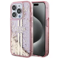 Etui i futerały do telefonów - Etui Guess GUHCP15LLFCSEGP Apple iPhone 15 Pro hardcase Liquid Glitter Gold Stripes różowy/pink - miniaturka - grafika 1