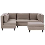 Narożniki - BELIANI Narożnik brązowy prawostronny tapicerowany 4-osobowy modułowy z otomaną styl nowoczesny - miniaturka - grafika 1