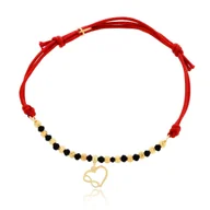 Bransoletki - Bransoletka czerwony sznurek serce, nieskończoność, kółko, kulki srebro pozłacane pr. 925 - miniaturka - grafika 1