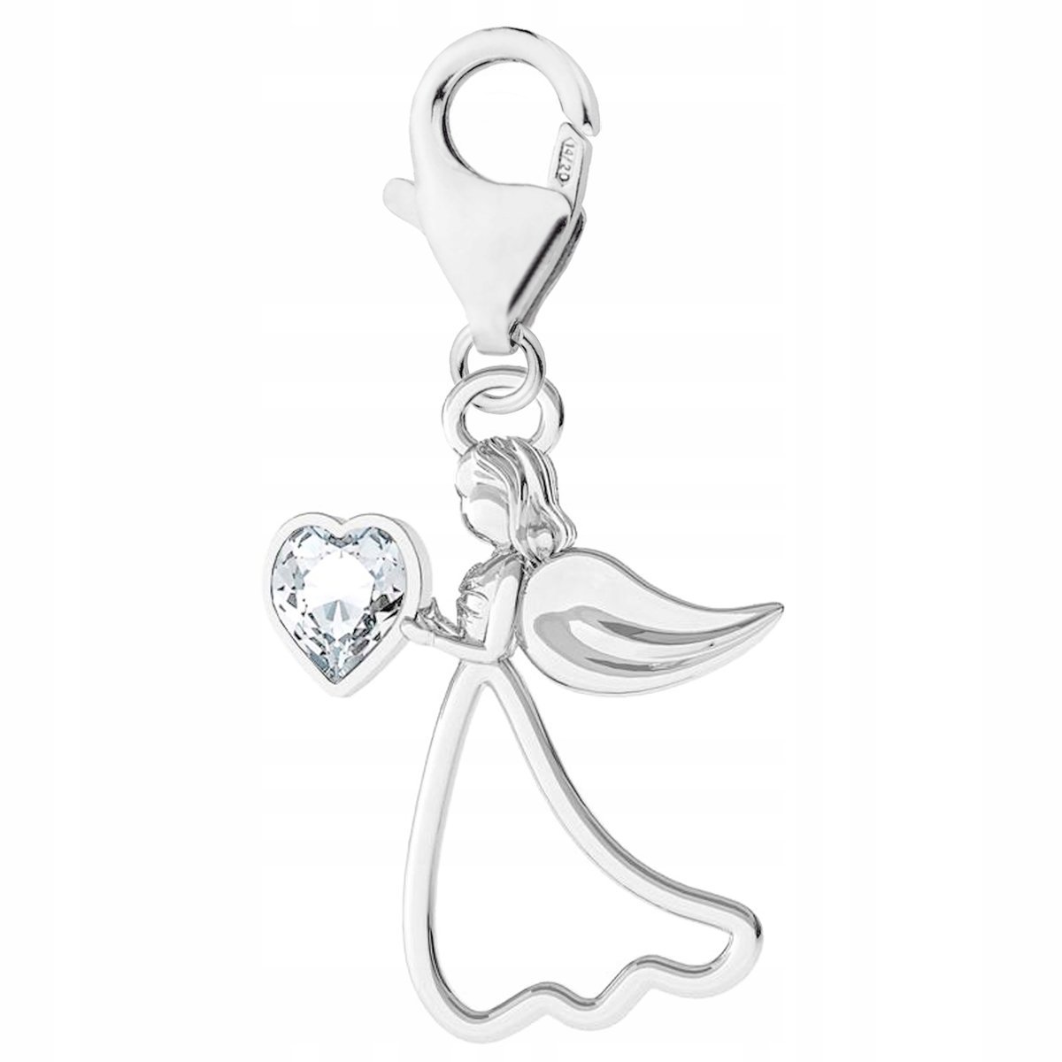 Zawieszka Srebrna Anioł Stróż z Sercem Aniołek Serce Cyrkonia SREBRO 925