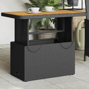Stół ogrodowy, czarny, 90x55x71 cm, polirattan i akacja Lumarko! - Stoły ogrodowe - miniaturka - grafika 1