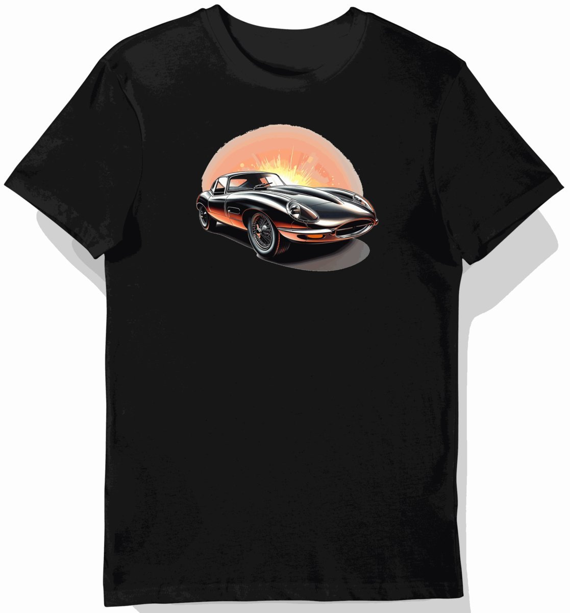 Koszulka męska czarna z motywem klasycznego Jaguara E-Type L