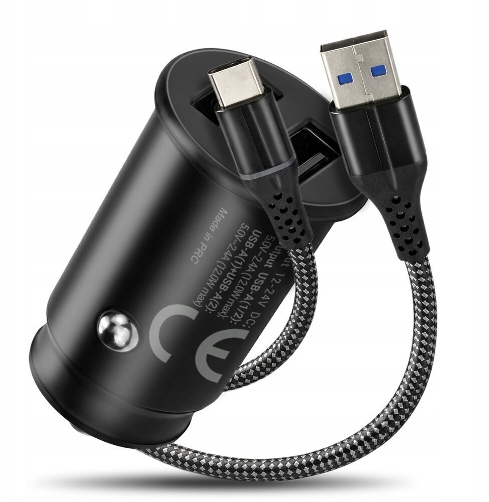 Ładowarka Ładowarka samochodowa 2 X USB 12W czarna + kabel USB-C 1m