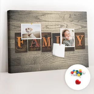 Szkolna Tablica korkowa 60x40 cm, Kolorowe Pinezki, wzór Napis rodzina - Tablice i flipcharty - miniaturka - grafika 1