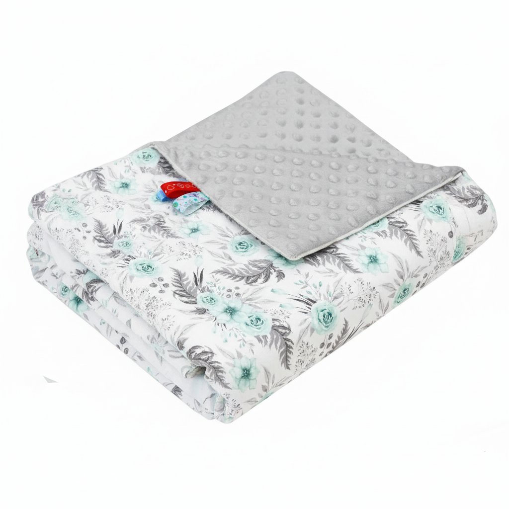 Koc kocyk pled pledzik MINKY 75x100 (popiel +garden miętowy)