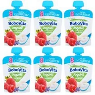 Desery dla dzieci - BoboVita JogoMi! Owoce z jogurtem z truskawkami i malinami po 8 miesiącu Zestaw 6 x 80 g - miniaturka - grafika 1