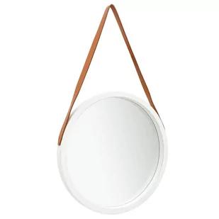 vidaXL Lustro ścienne na pasku, 50 cm, białe - Lustra - miniaturka - grafika 1