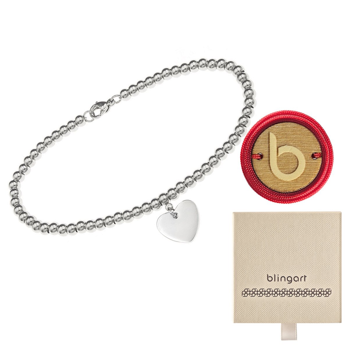 Bransoletka damska serce koraliki grawer stal chirurgiczna BLINGART