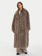 Płaszcze damskie - Eleh Futro Grigio Fango EFW250305 Brązowy Regular Fit - miniaturka - grafika 1