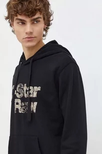 G-Star Raw bluza bawełniana męska kolor czarny z kapturem z nadrukiem - Bluzy męskie - miniaturka - grafika 1