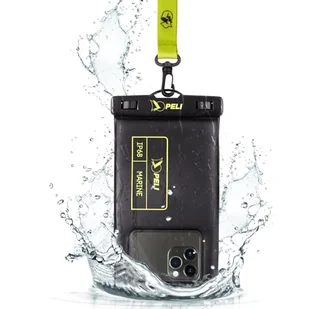 Peli Marine - Wodoodporne etui na telefon IP68 (rozmiar regularny) pływające wodoodporne etui na telefon iPhone 16 Pro Max/iPhone 15 Pro/14 Pro/13/12/S24 - odpinana smycz - czarne/żółte Hi-Vis - Etui i futerały do telefonów - miniaturka - grafika 1