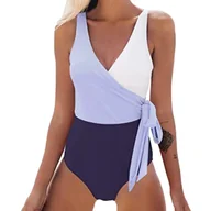 Stroje kąpielowe - Jednoczęściowy strój kąpielowy z wiązaniem na boku - Fioletowy L - miniaturka - grafika 1