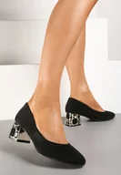 Czółenka - Czarne Czółenka ze Skórzaną Wkładką na Biżuteryjnym Słupku Naivine - miniaturka - grafika 1